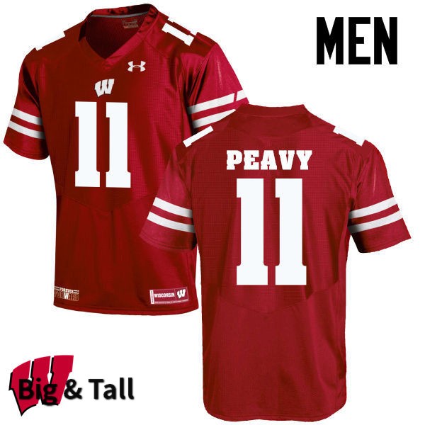 Wisconsin Badgers Men's #11 Jazz Peavy NCAA Under Armour Authentic Red Big & Tall College Stitched Football Jersey HZ40T52AG